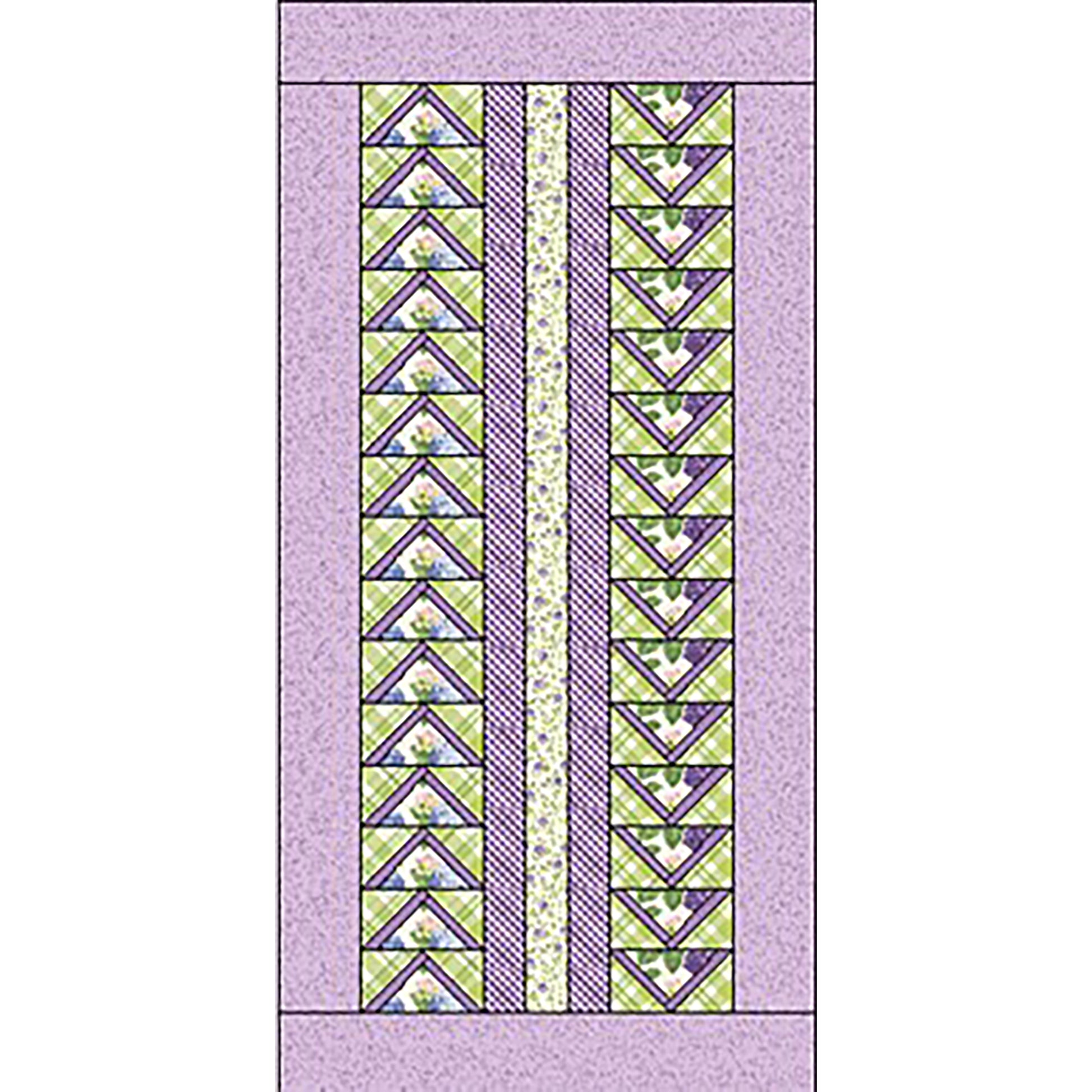 Fun double flying geese table runner in spring colors and flowers.