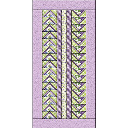 Fun double flying geese table runner in spring colors and flowers.