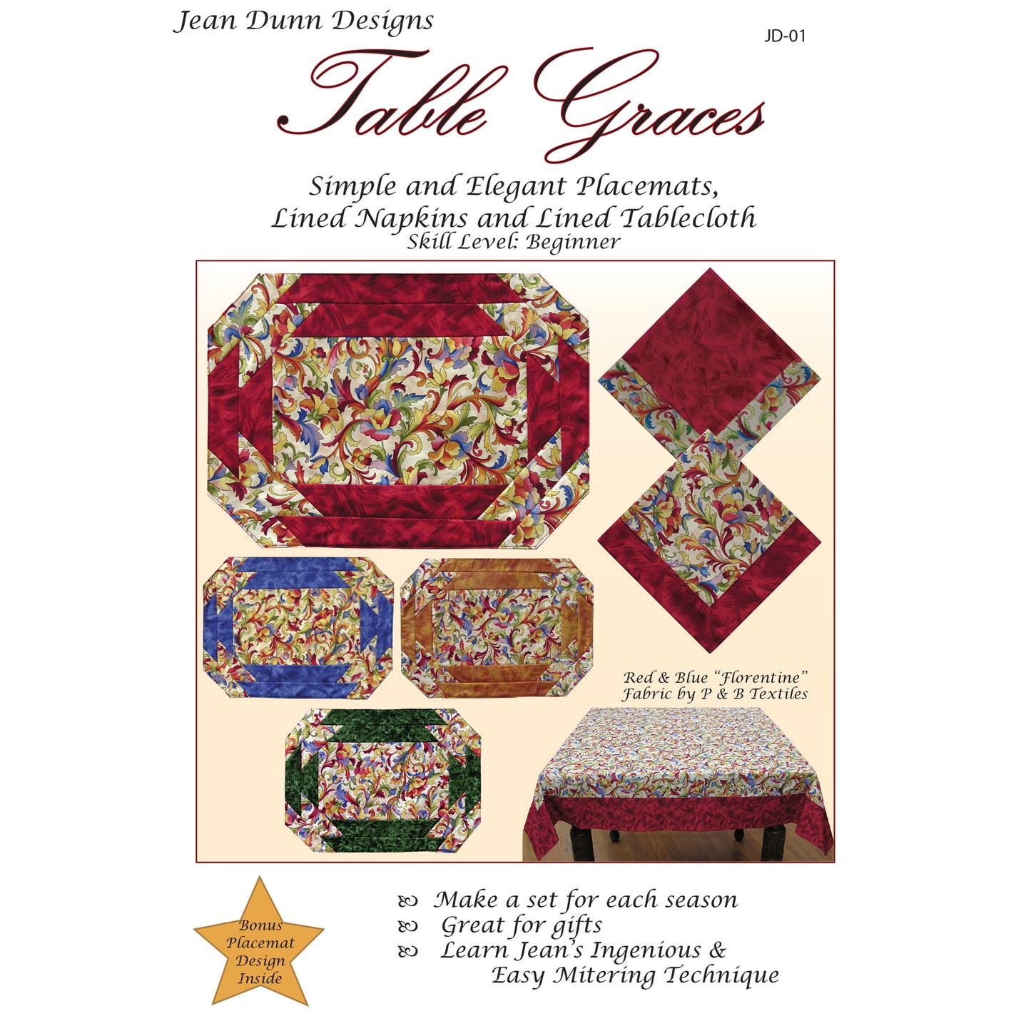 Table Graces Placemat, Napkin and Tablecloth Pattern JD-01 - Paper Pattern