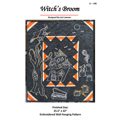 Witch's Broom Embroidered Wall Hanging JL-106e - Downloadable Pattern