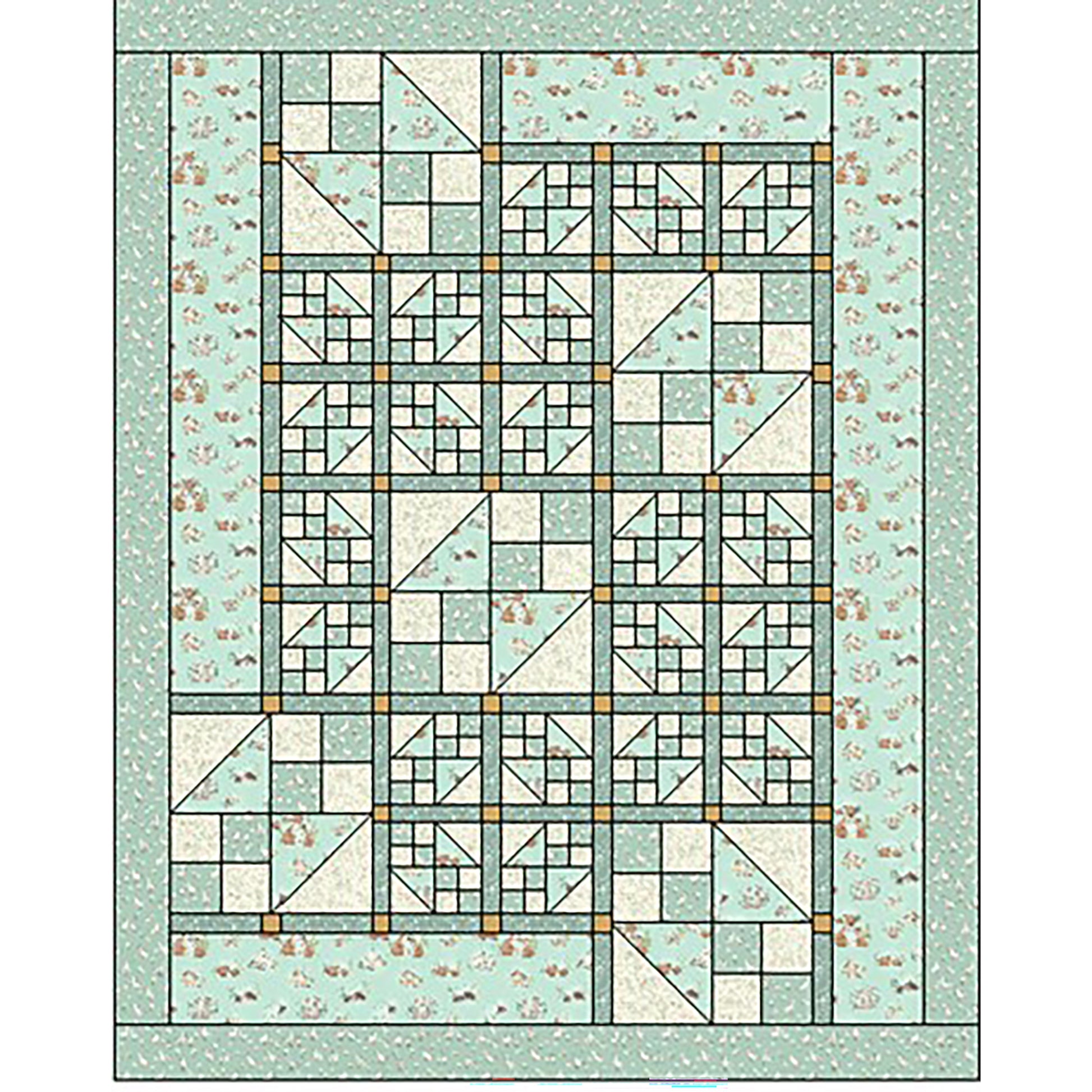 Fun baby quilt features blocks of different shaped designs.