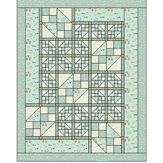 Fun baby quilt features blocks of different shaped designs.