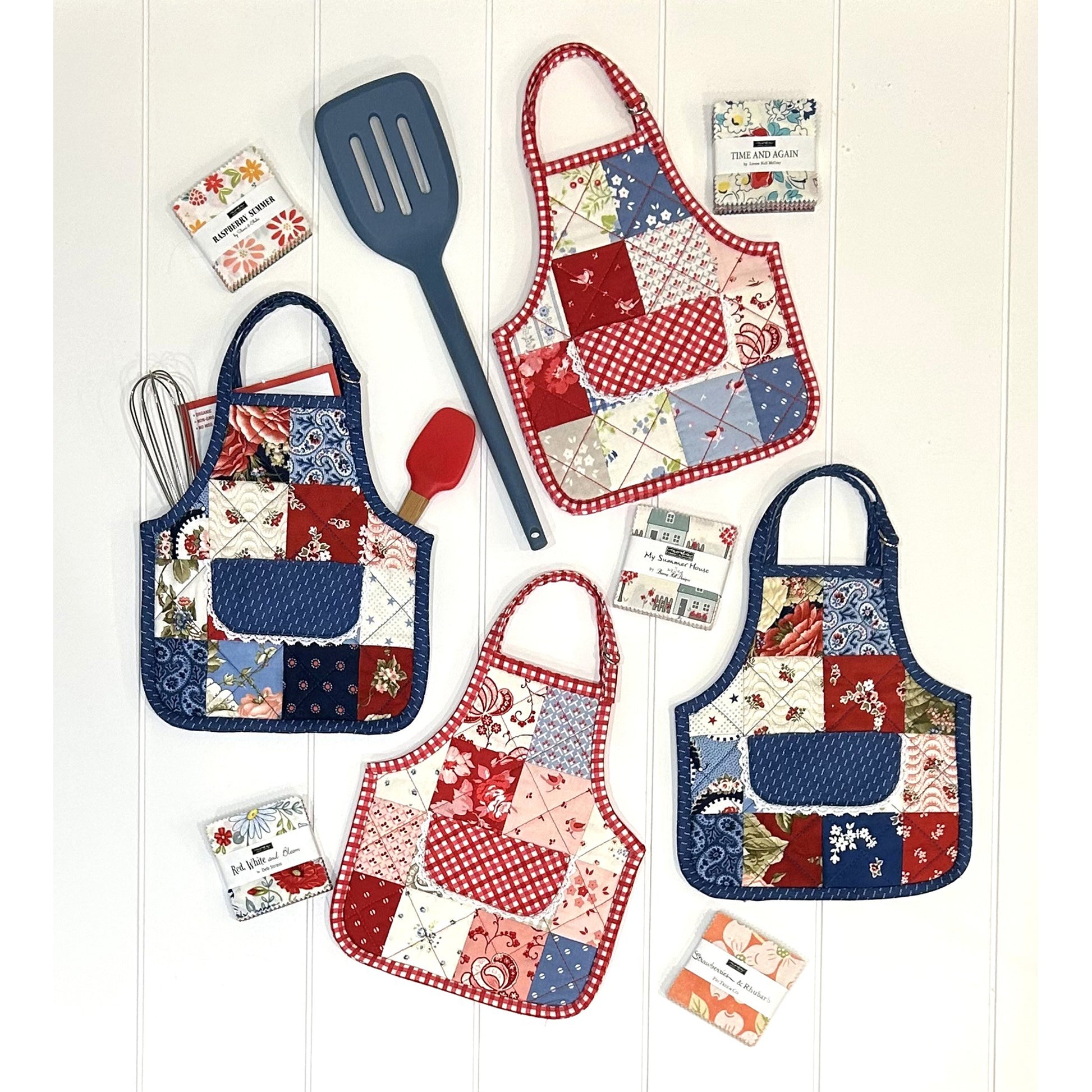 Cutest hot pads look like mini aprons!  Four different fabric choices shown in photo.