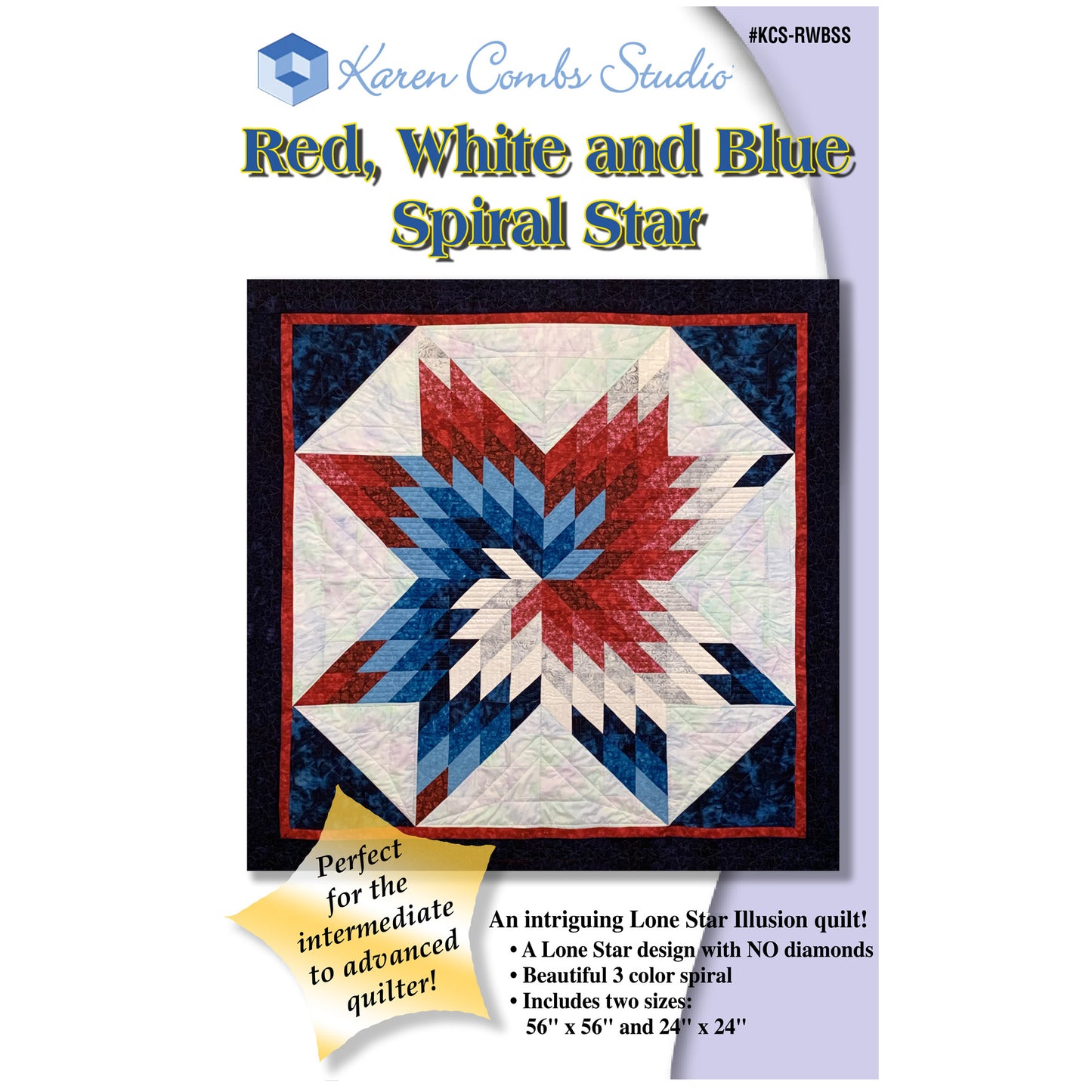 Red, White and Blue Spiral Star Quilt Pattern KCS-RWBSS - Paper Pattern