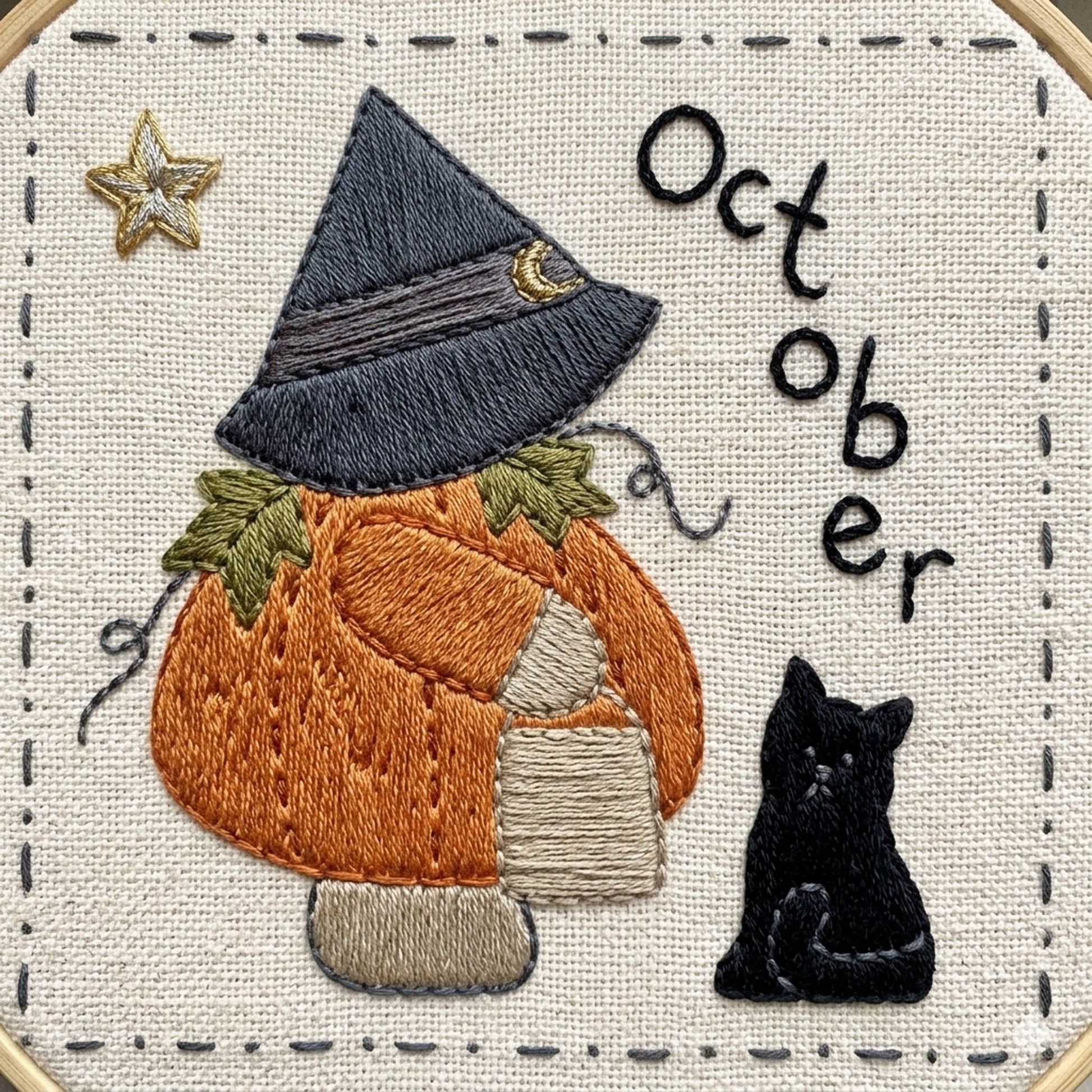Sunbonnet Sue redwork design featuring sunbonnet sue in a pumpkin costume and witches hat. 