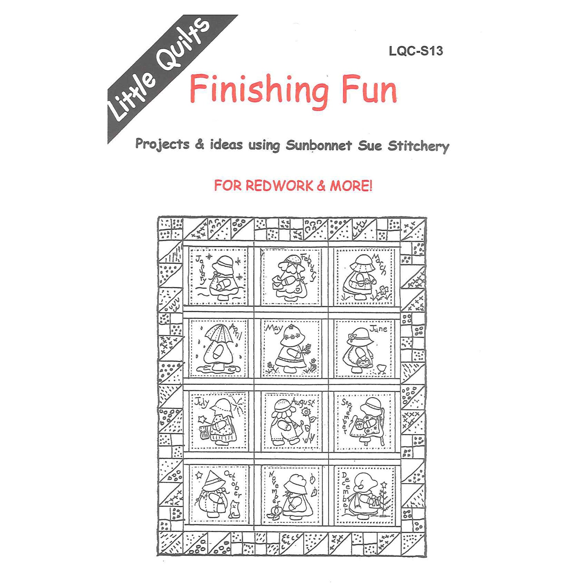 Cover image of the Finishing Fun projects and ideas using Sunbonnet Sue Stitchery by Little Quilts.