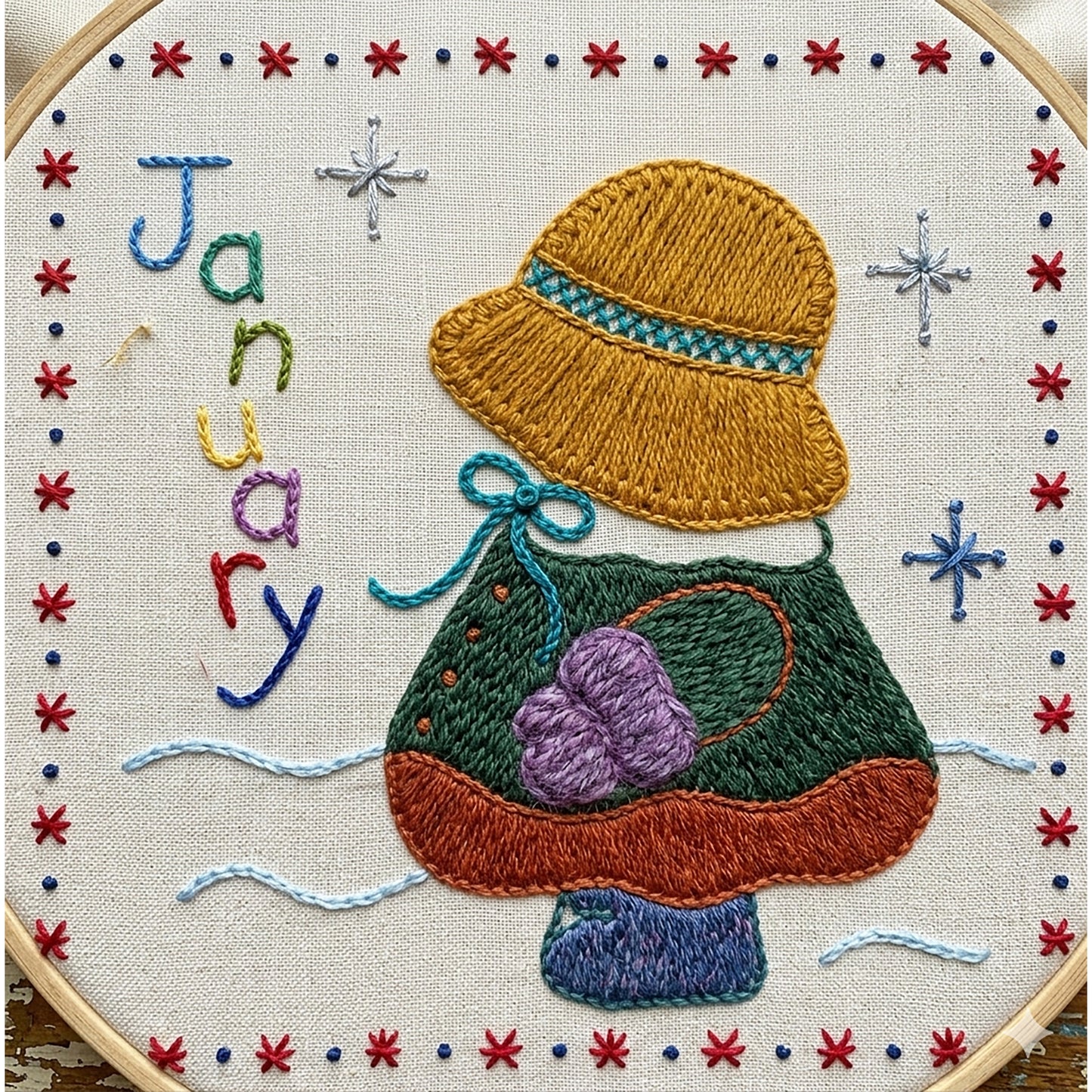 Sunbonnet Sue BOM - January Stitchery LQC-S1e - Downloadable Pattern