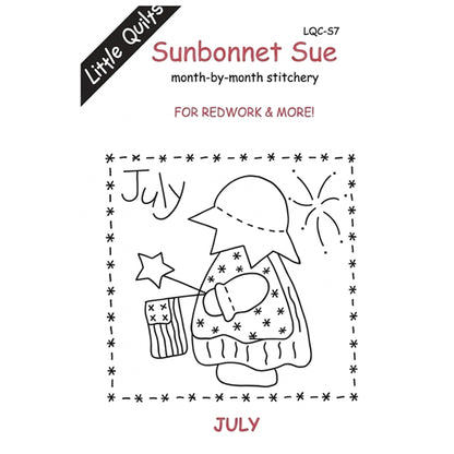 Cover image of the Sunbonnet Sue month-by-month stitchery pattern for July by Little Quilts.