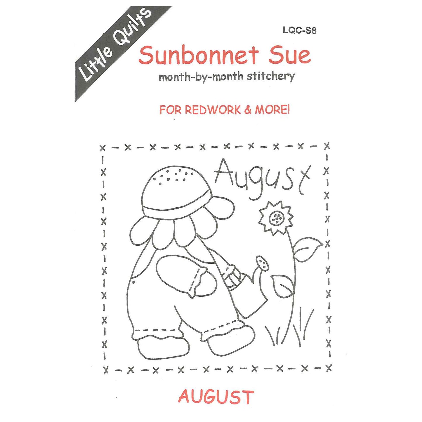 Cover image for the Sunbonnet Sue month-by-month stitchery pattern for August by Little Quilts.
