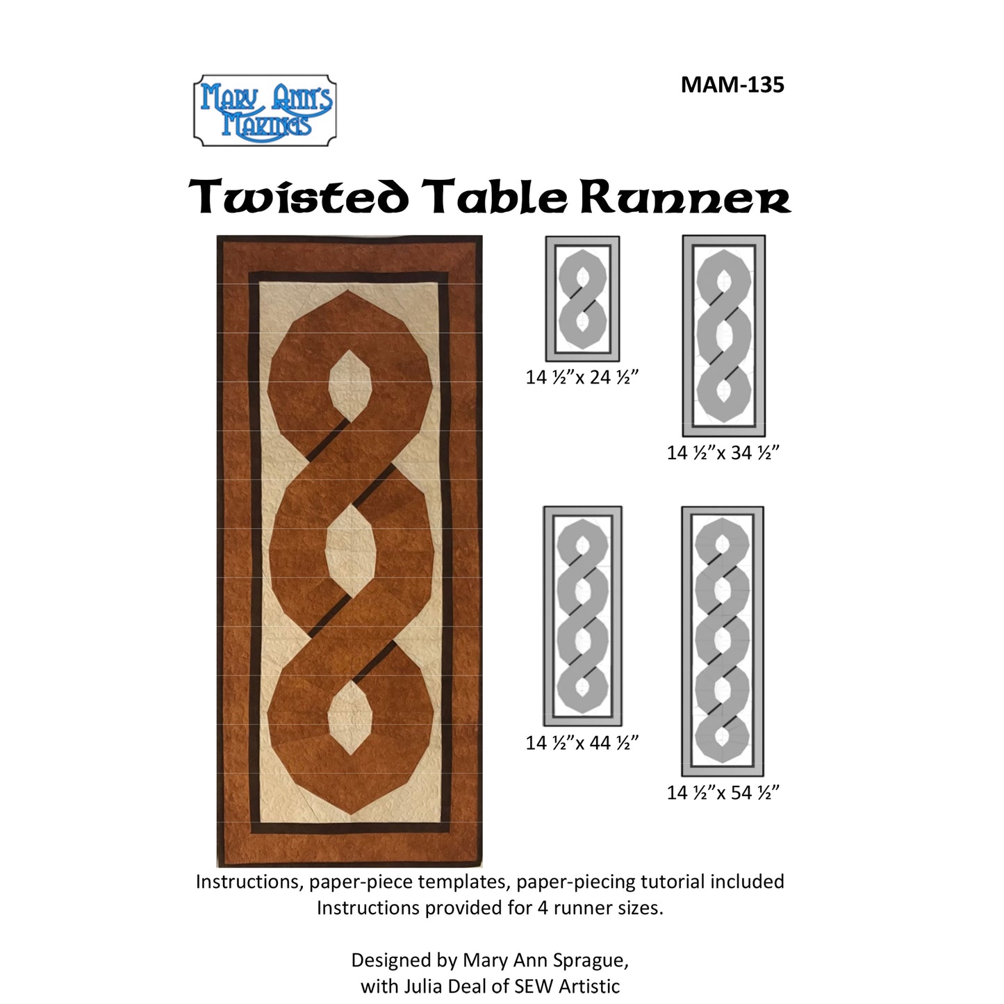 Twisted Table Runner Pattern MAM-135 - Paper Pattern