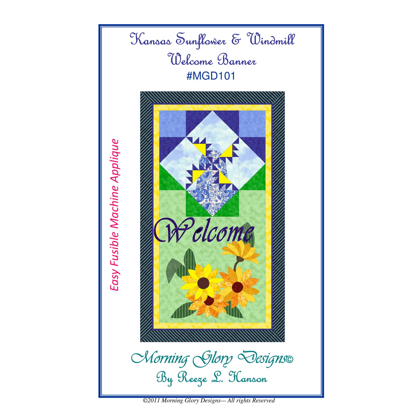 Kansas Sunflower & Windmill Welcome Banner Pattern MGD-101 - Paper Pattern