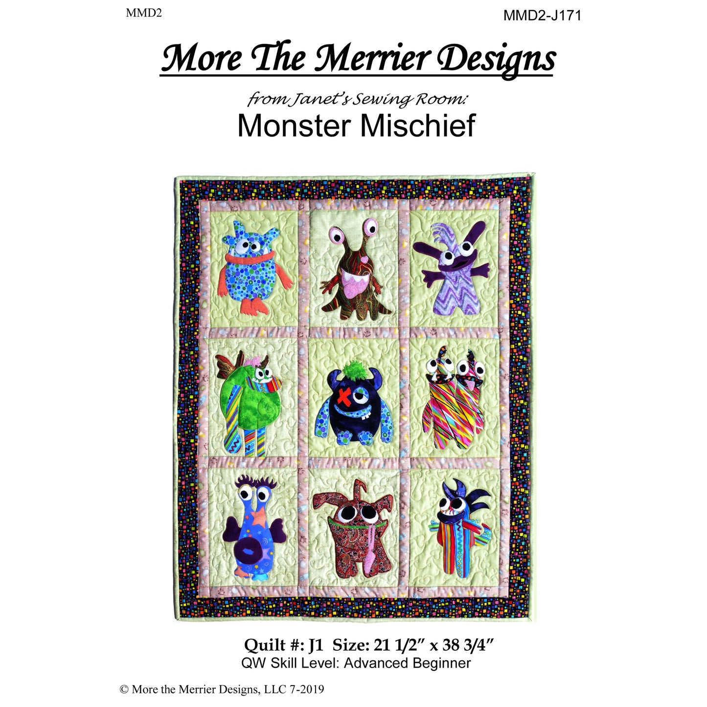 Monster Mischief Wall Hanging Quilt Pattern MMD2-J171 - Paper Pattern