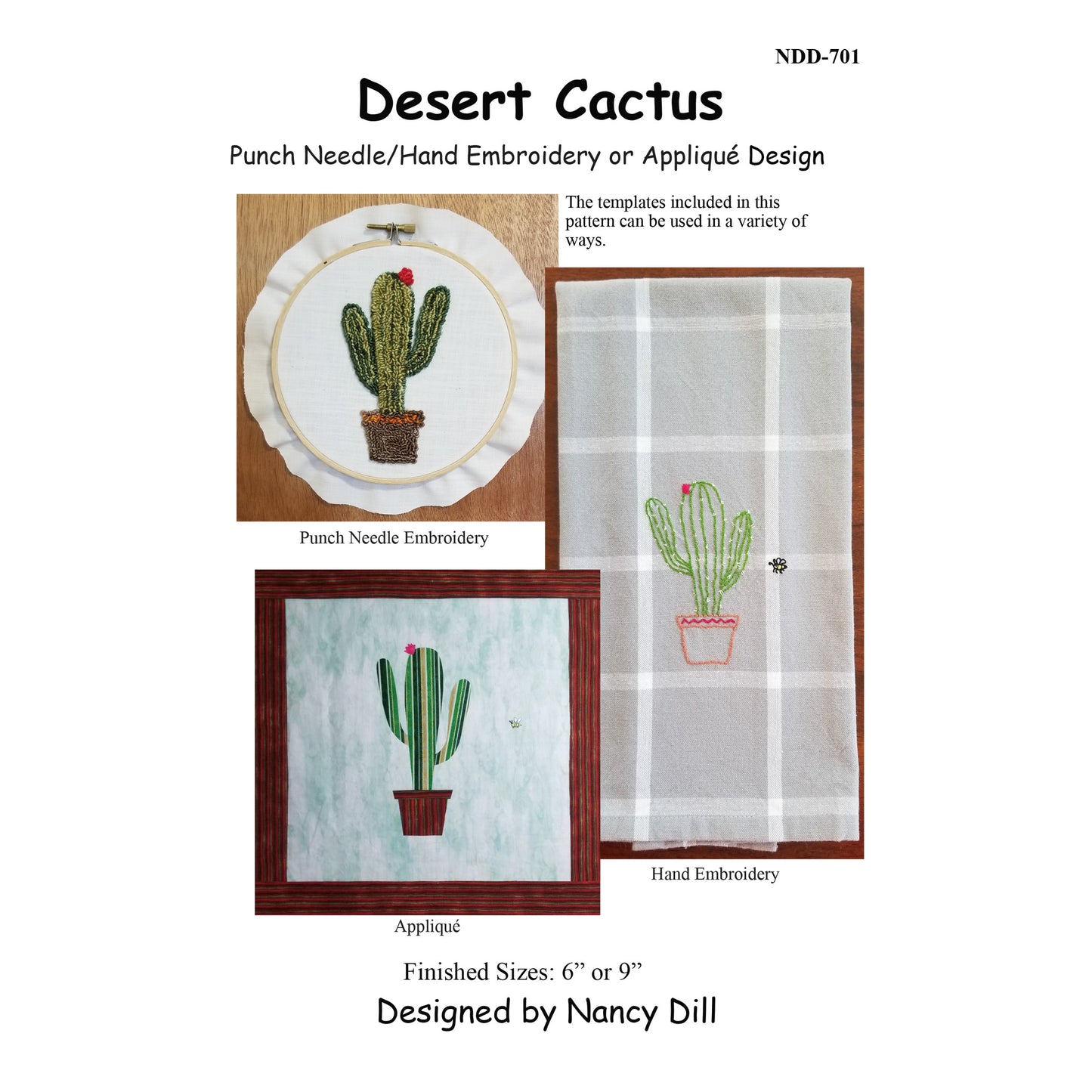 Desert Cactus Punch Needle/Hand Embroidery or Applique Design NDD-701 - Paper Pattern