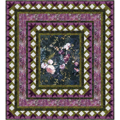 Quilt featuring wild flowers on purple background.