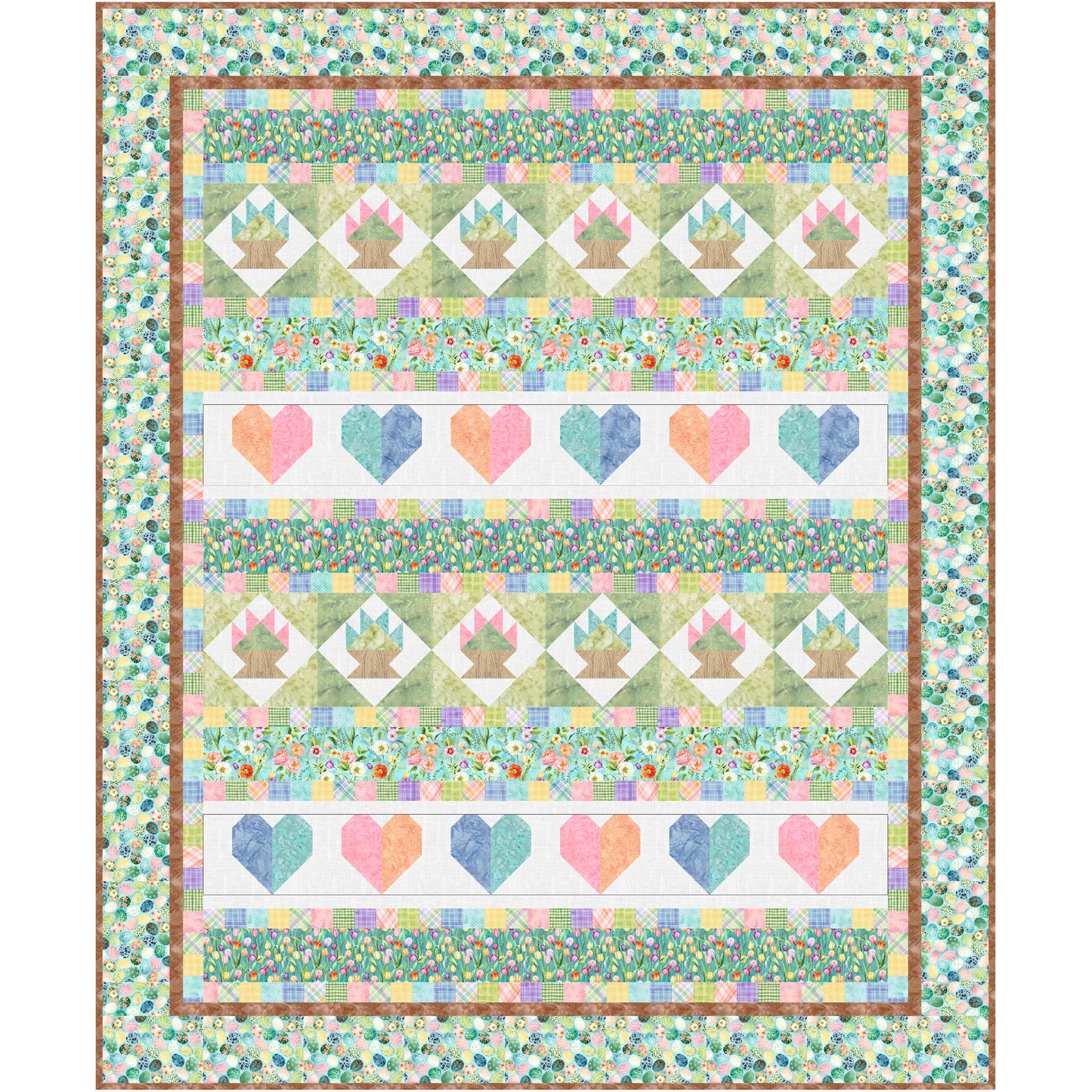 Colorful quilt with hearts and flowers