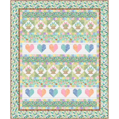 Colorful quilt with hearts and flowers