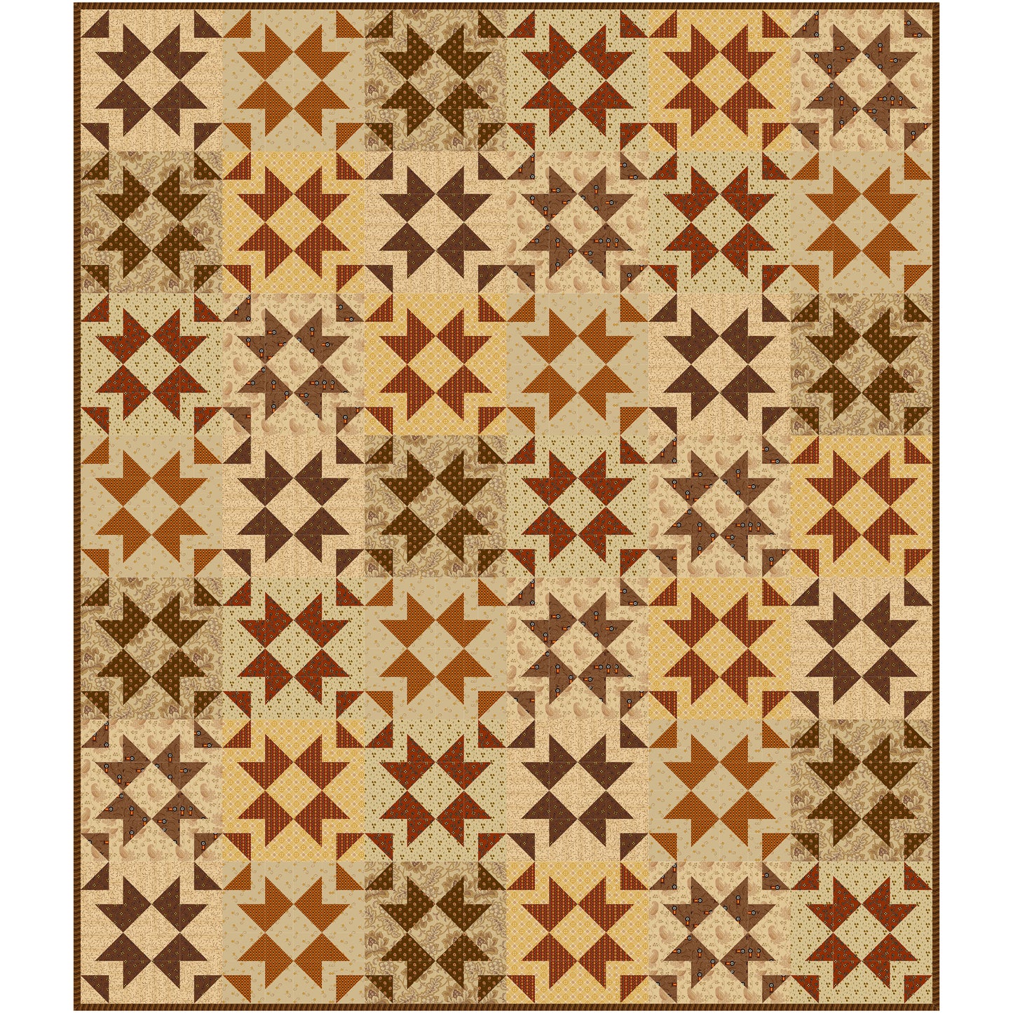 Interwoven stars dance across the quilt top, creating movement and visual interest while maintaining a comforting, balanced feel.