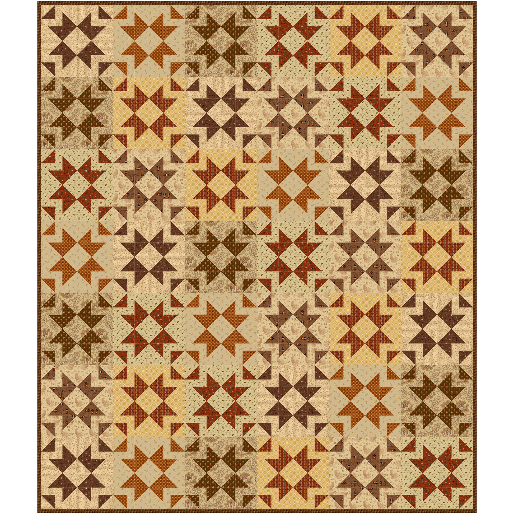 Interwoven stars dance across the quilt top, creating movement and visual interest while maintaining a comforting, balanced feel.