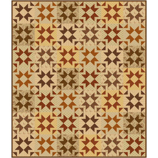Interwoven stars dance across the quilt top, creating movement and visual interest while maintaining a comforting, balanced feel.