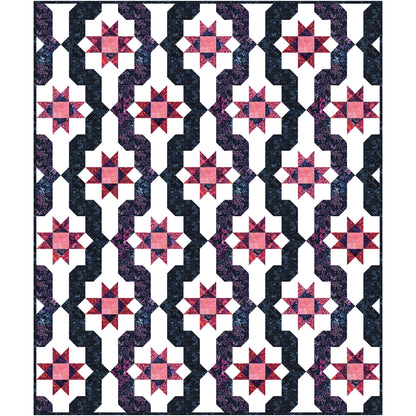 This quilt features rich, bold berry colors that flow across the quilt top in gentle waves and bright stars.