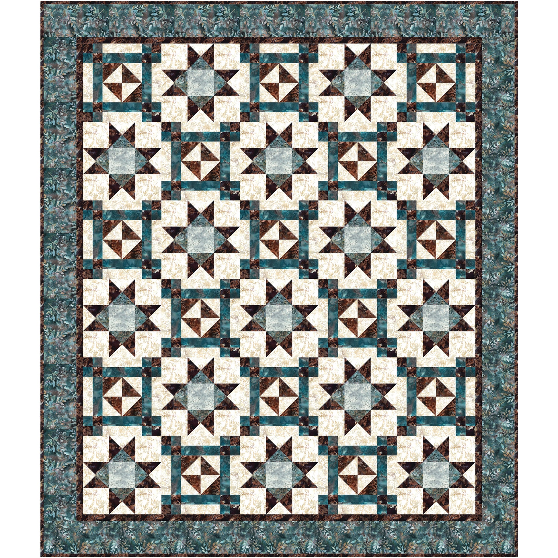 Shoreline Stars is a striking quilt inspired by the natural beauty of coastlines and quiet shores. Two complementary blocks interweave across the quilt top, coming together to form beautiful stars that create depth, movement, and visual interest.