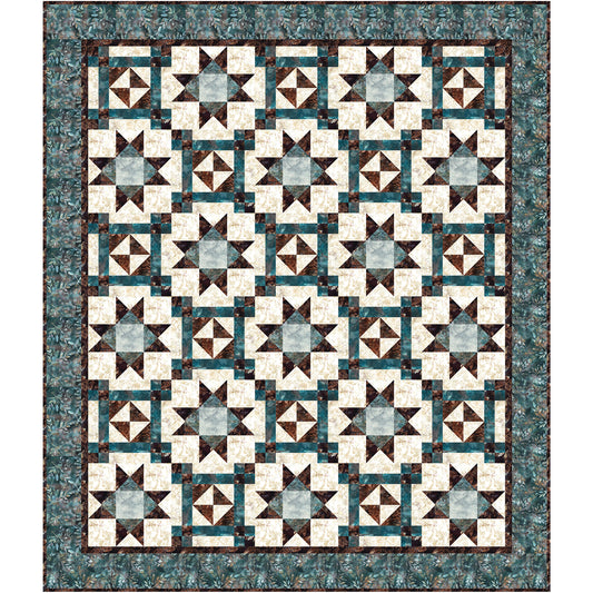 Shoreline Stars is a striking quilt inspired by the natural beauty of coastlines and quiet shores. Two complementary blocks interweave across the quilt top, coming together to form beautiful stars that create depth, movement, and visual interest.