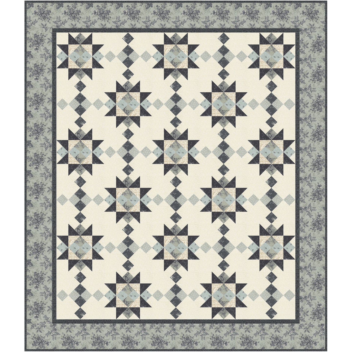 Breathtaking Stars is a striking quilt that features an interesting interweave of blocks, creating movement and visual depth across the quilt top. The quilt highlights rich, soothing blue tones that range from soft and subtle to bold and dramatic.