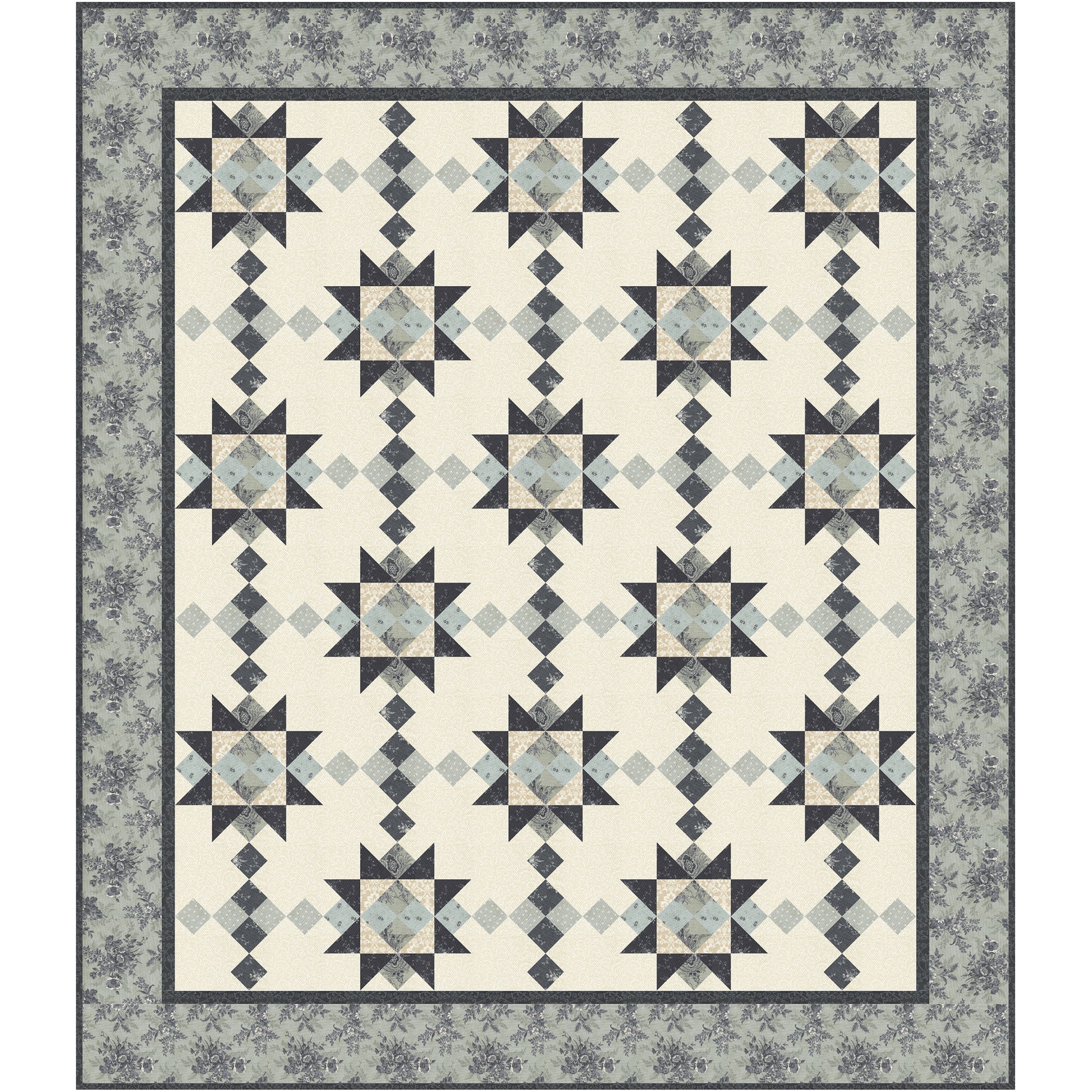 Breathtaking Stars is a striking quilt that features an interesting interweave of blocks, creating movement and visual depth across the quilt top. The quilt highlights rich, soothing blue tones that range from soft and subtle to bold and dramatic.