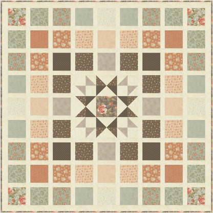 Dearly Beloved Mosaic is a timeless quilt design that beautifully blends classic patchwork with a striking center star, creating the look of a treasured heirloom. Framed by a graceful arrangement of simple squares, the bold star block draws the eye while allowing the surrounding fabrics to shine in a balanced, elegant composition.