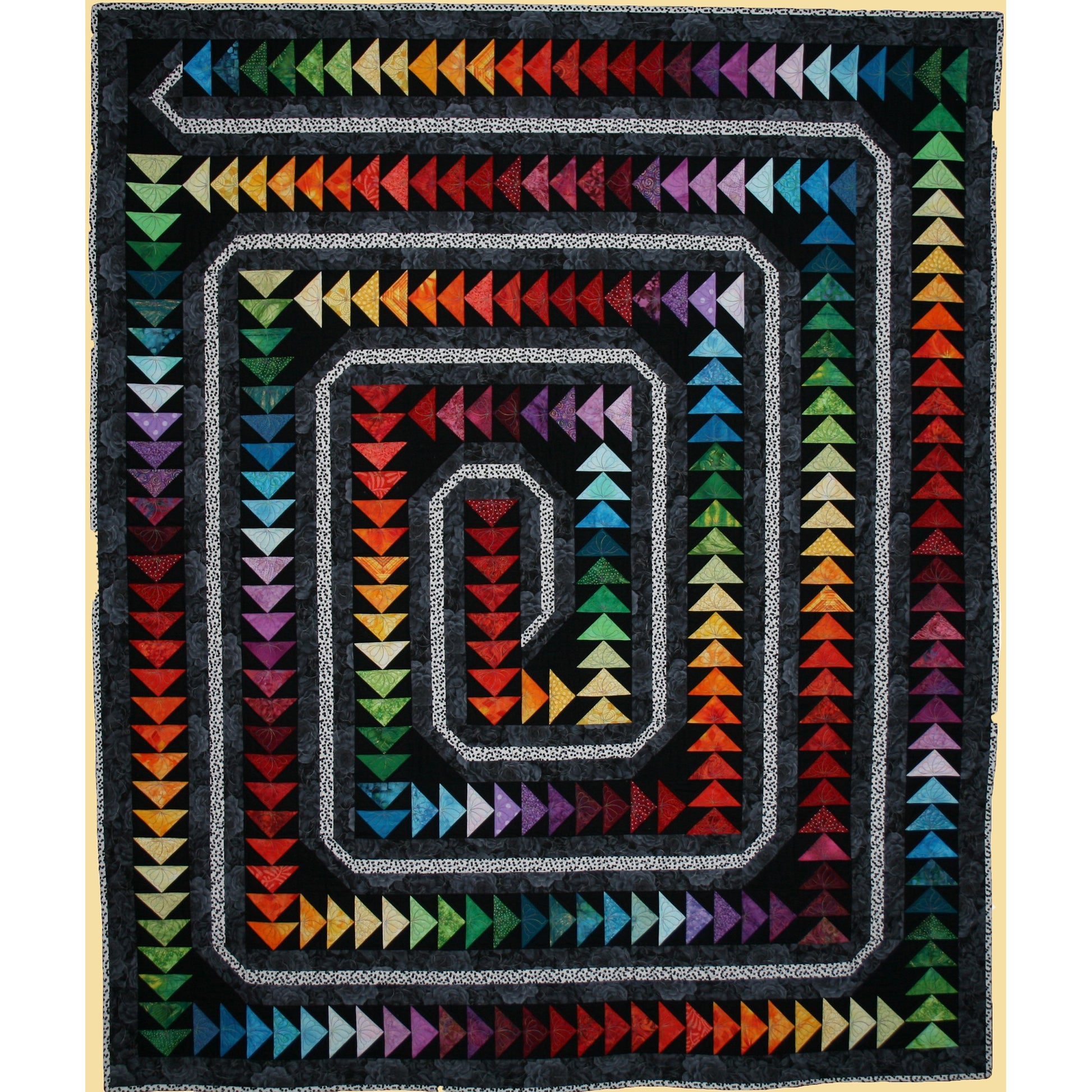 Fun maze of colorful flying geese (triangles) that start in the middle and go around in circles until they come to the end.