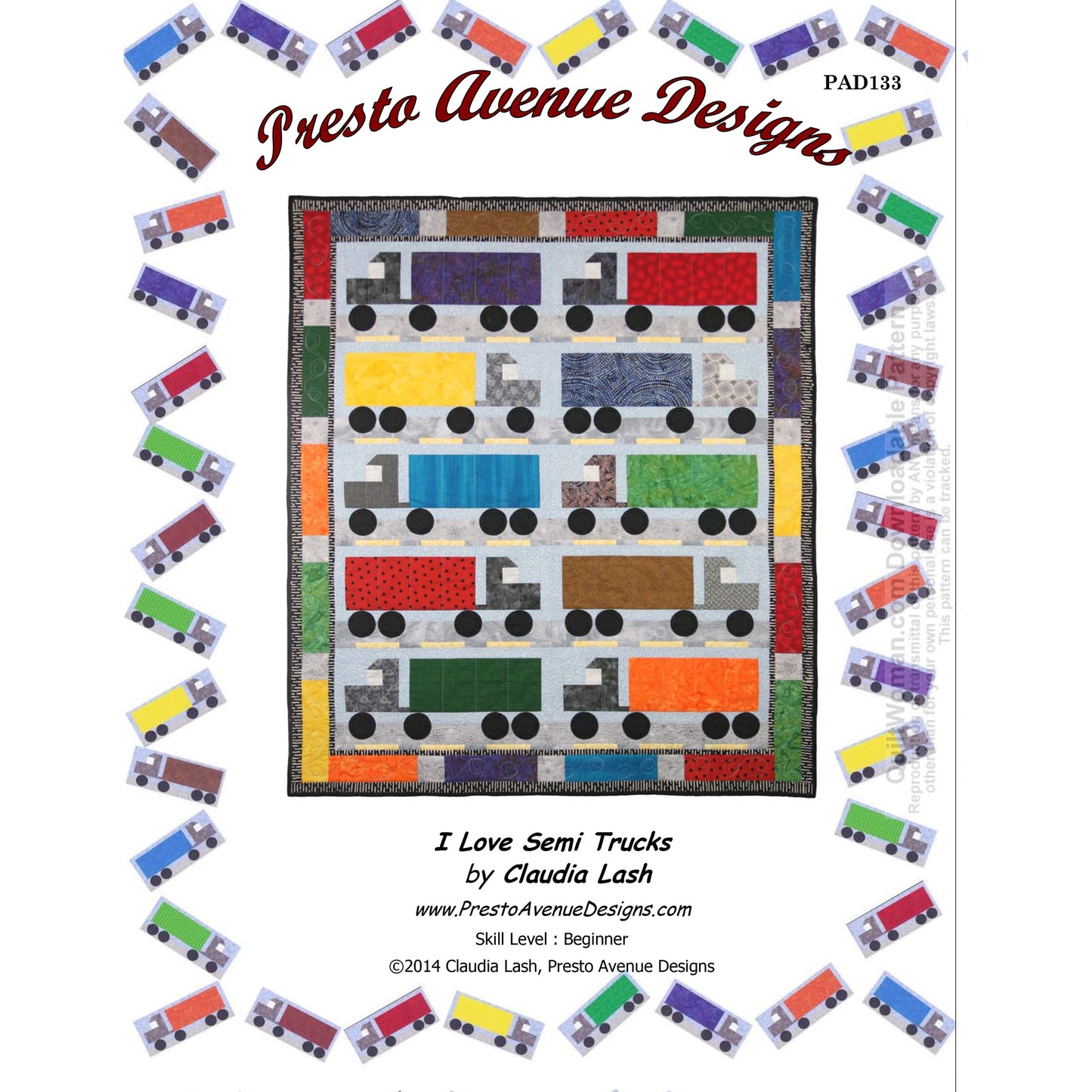 I Love Semi Trucks Quilt PAD-133e - Downloadable Pattern