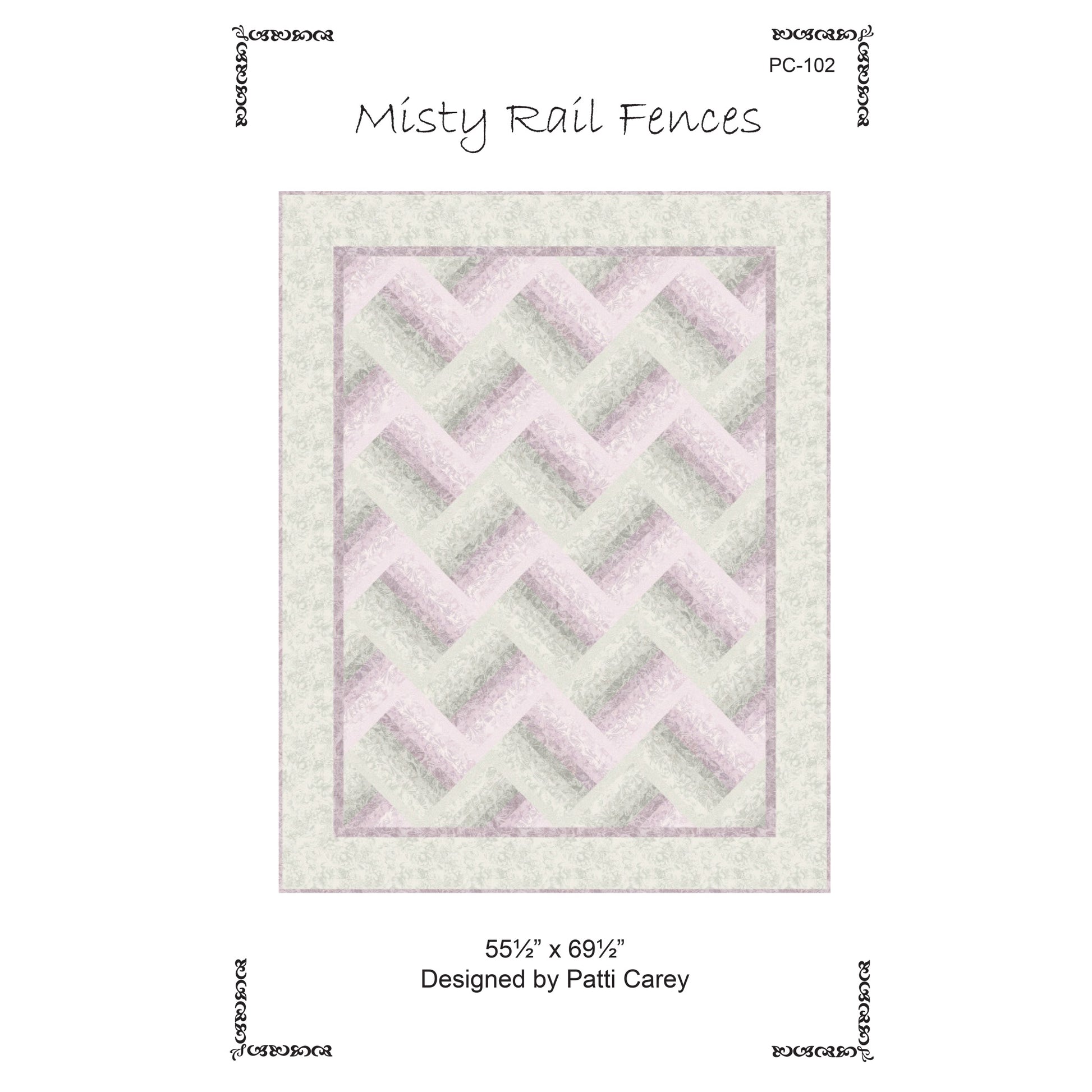 Image of the cover for the Misty Rail Fences quilt pattern by Patti Carey.