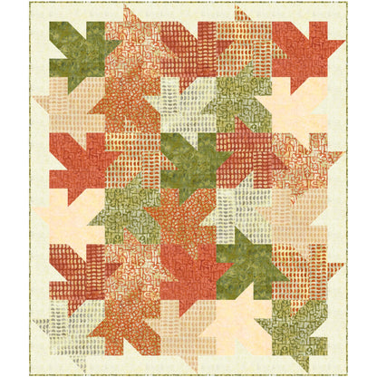 Tessellating leaf quilt. Beautiful how all the textured fabric leaves look like they're falling or landed in a pretty pile on this quilt.