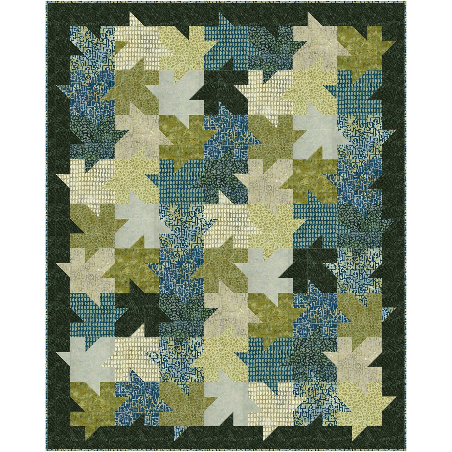 Tessellating leaf quilt. Beautiful how all the textured fabric leaves look like they're falling or landed in a pretty pile on this quilt.