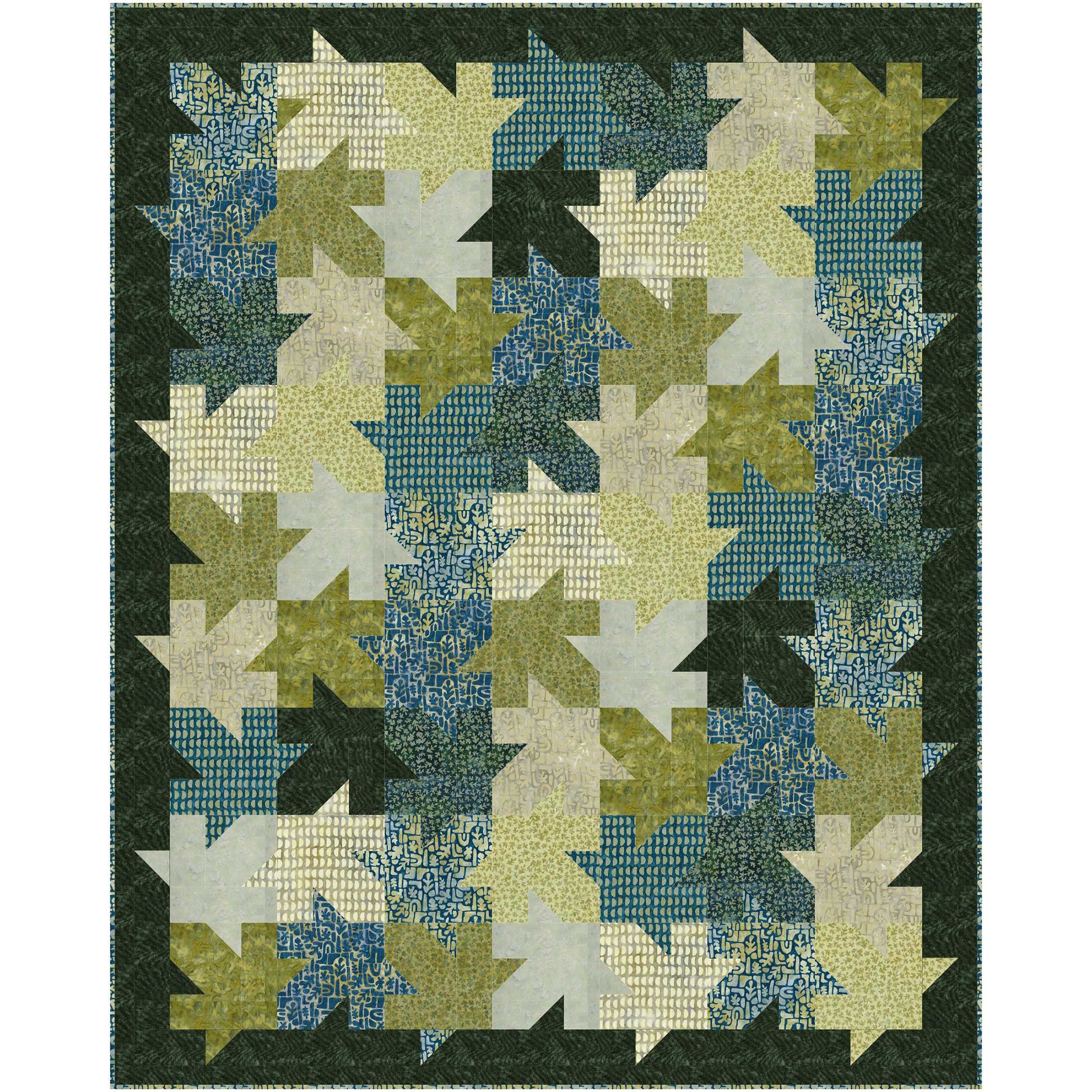 Tessellating leaf quilt. Beautiful how all the textured fabric leaves look like they're falling or landed in a pretty pile on this quilt.