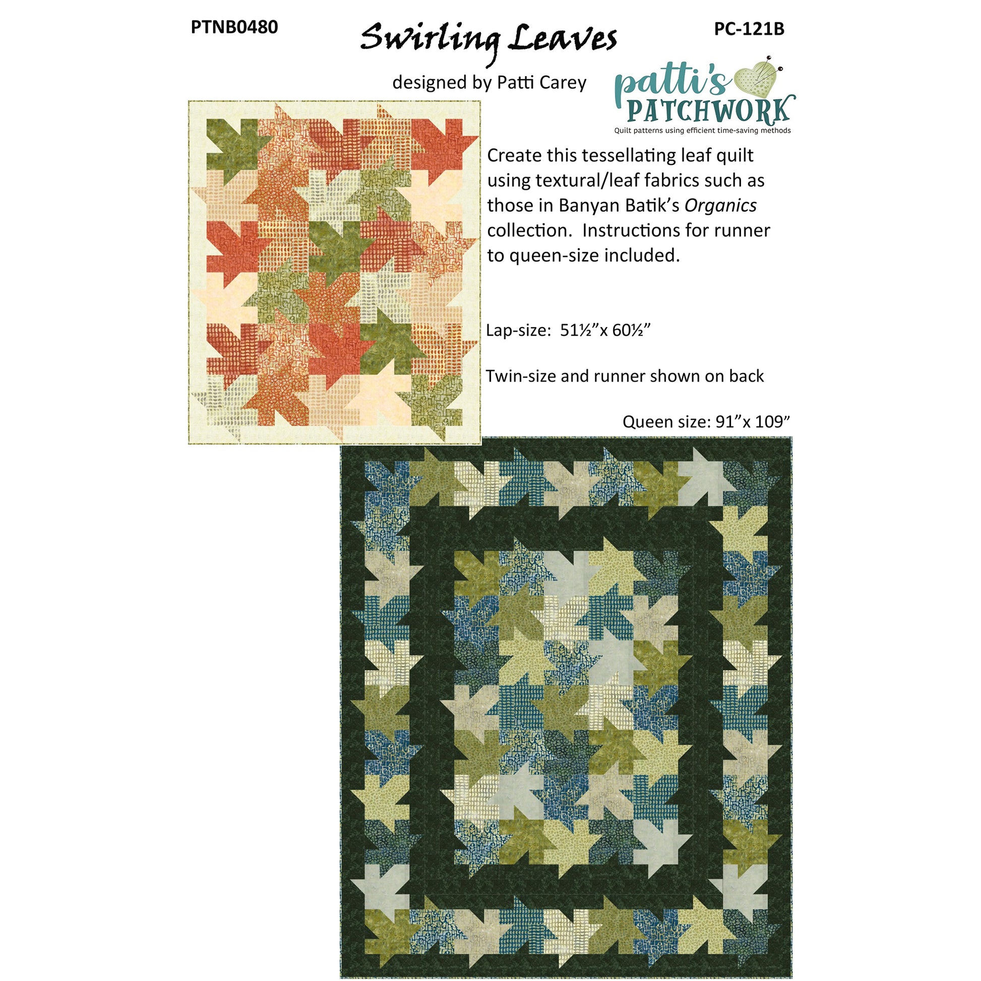 Cover image of pattern for Swirling Leaves quilts.