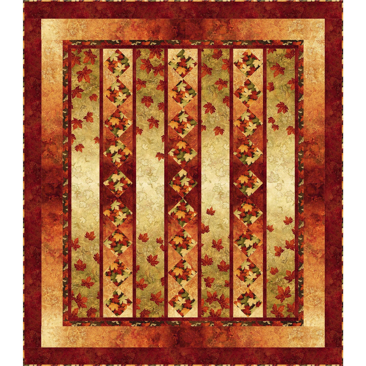 Quilt with autumn leaf pattern on a beige background