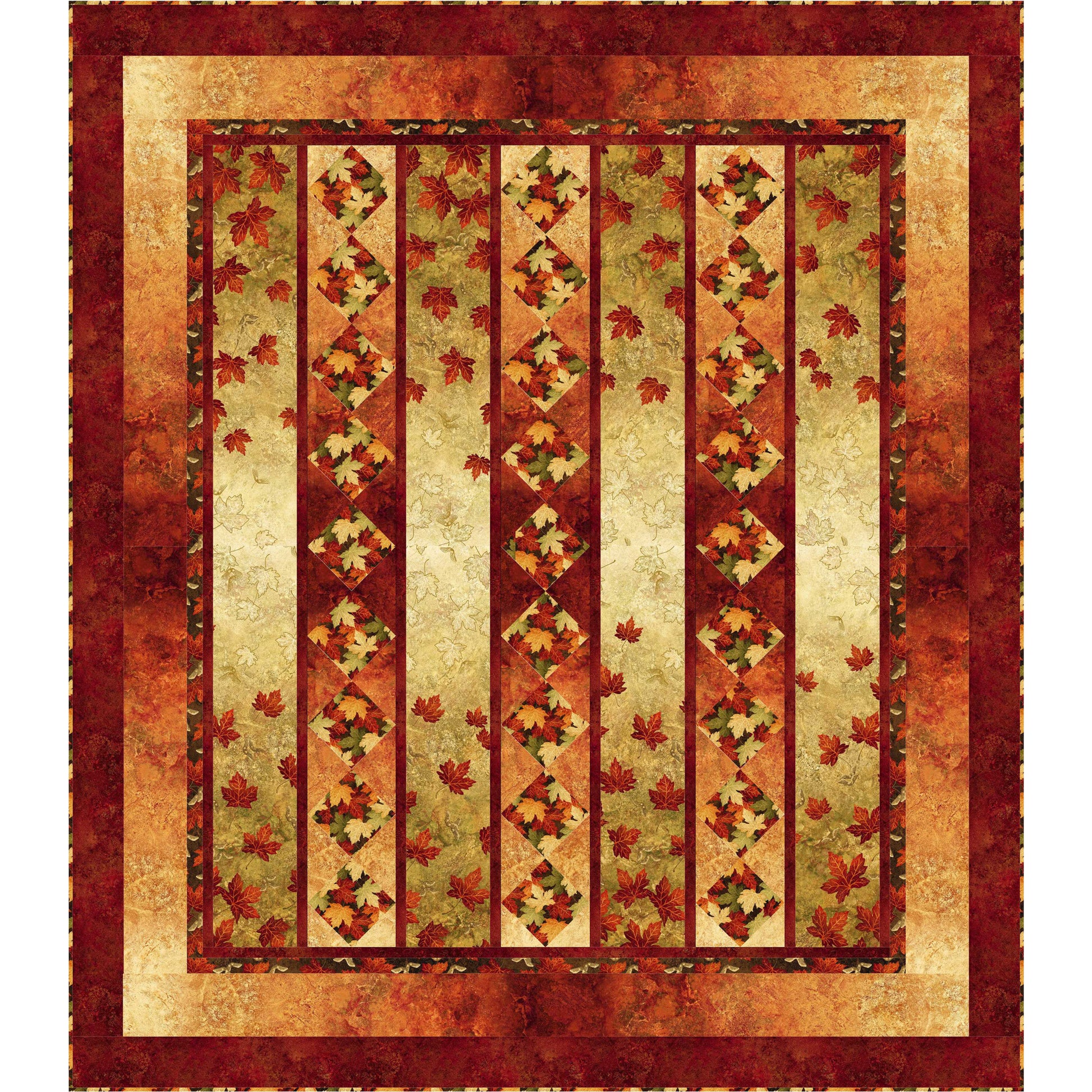Quilt with autumn leaf pattern on a beige background