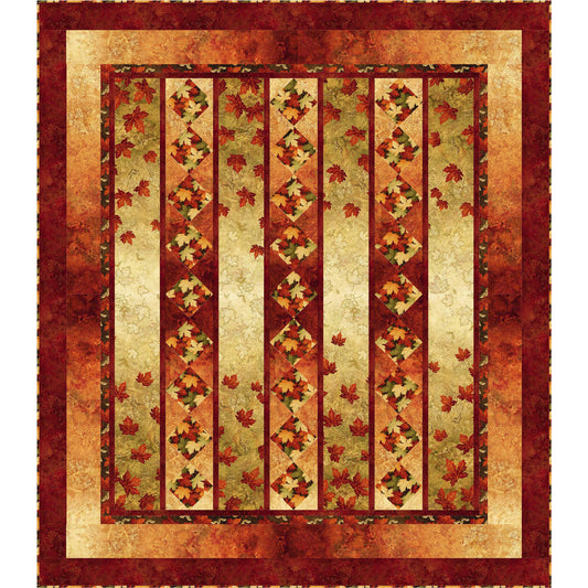 Quilt with autumn leaf pattern on a beige background