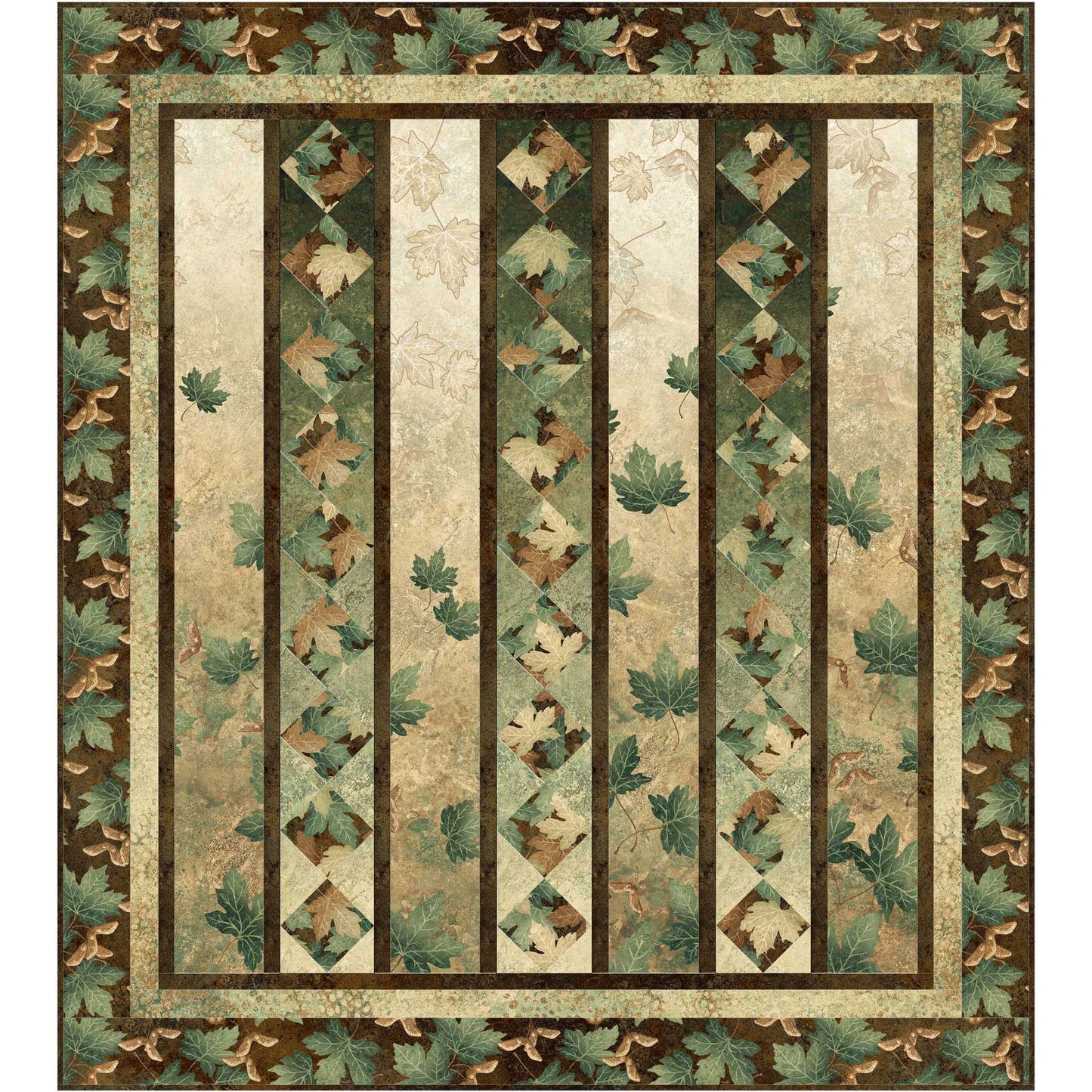 Decorative quilt with leaf pattern on a beige background