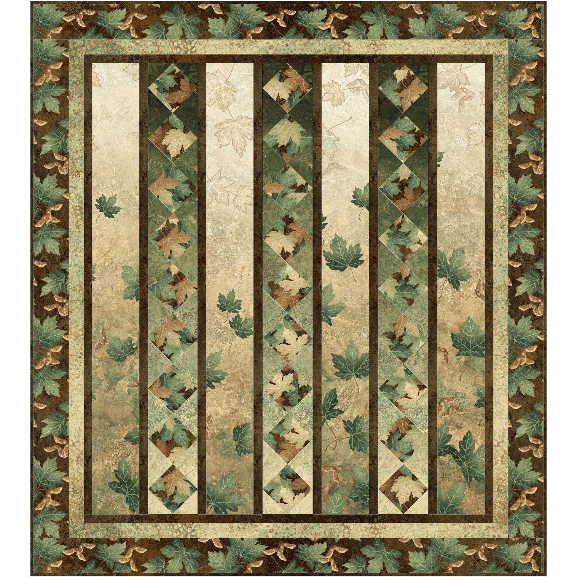 Decorative quilt with leaf pattern on a beige background