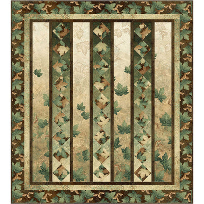Decorative quilt with leaf pattern on a beige background