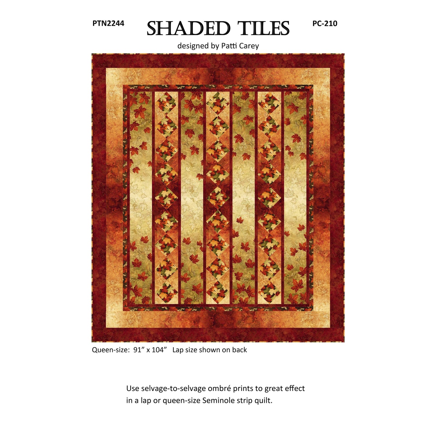 Quilt pattern cover titled 'Shaded Tiles' by Patti Carey with a leaf design.
