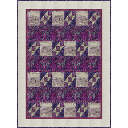 Quilt with geometric pattern on a white background