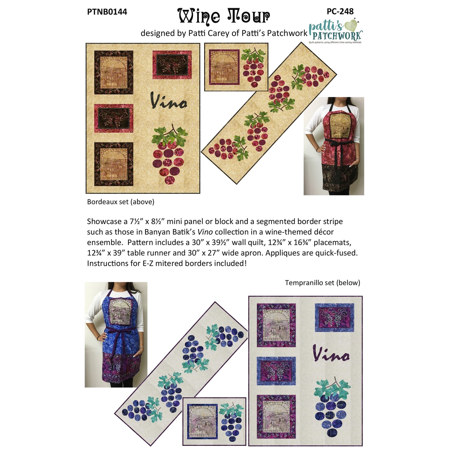 Wine Tour Table Set and Apron Pattern PC-248 - Paper Pattern