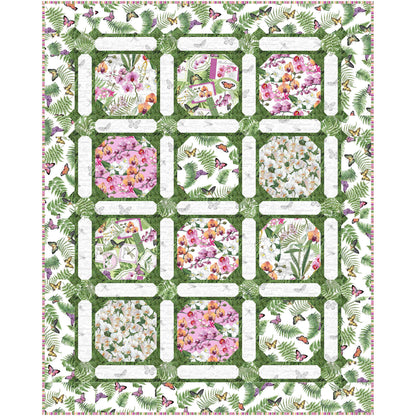 Garden Trellis quilt is a pretty quick with snowball blocks of flowers and butterflies.