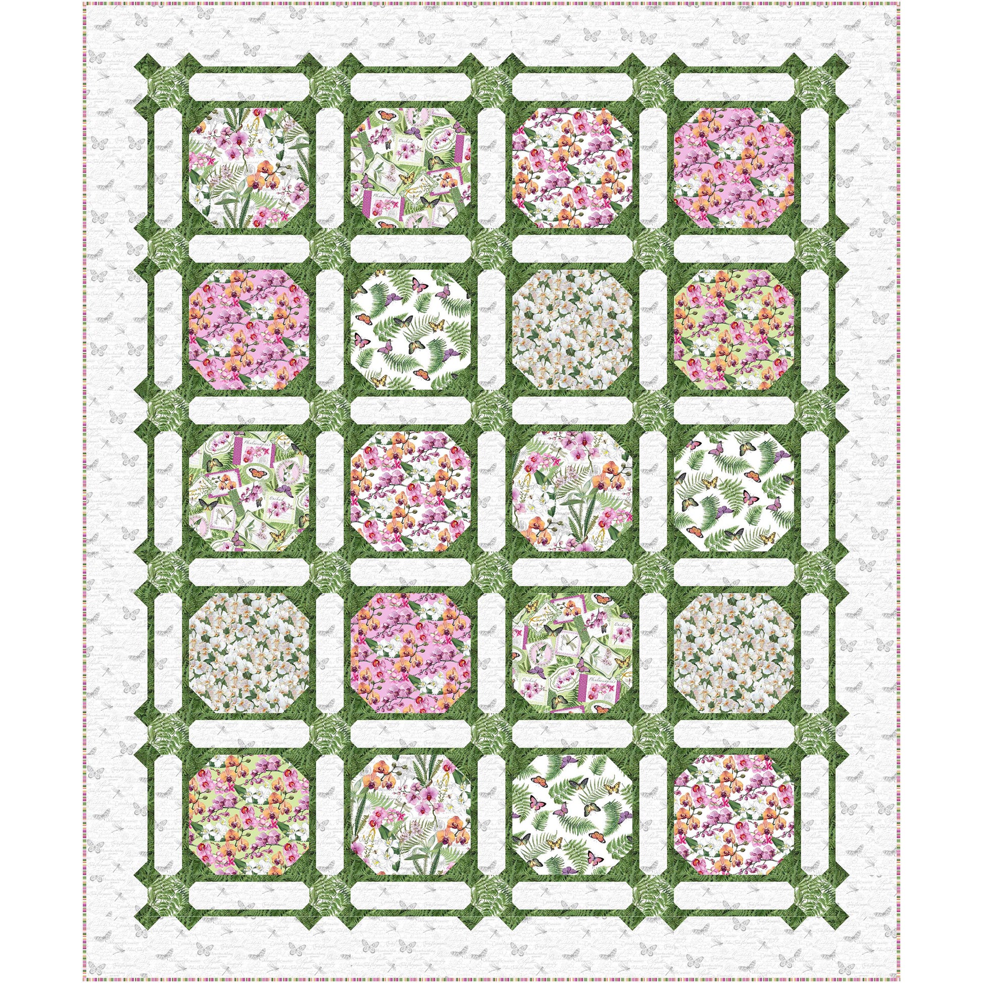 Garden Trellis quilt is a pretty quick with snowball blocks of flowers and butterflies.