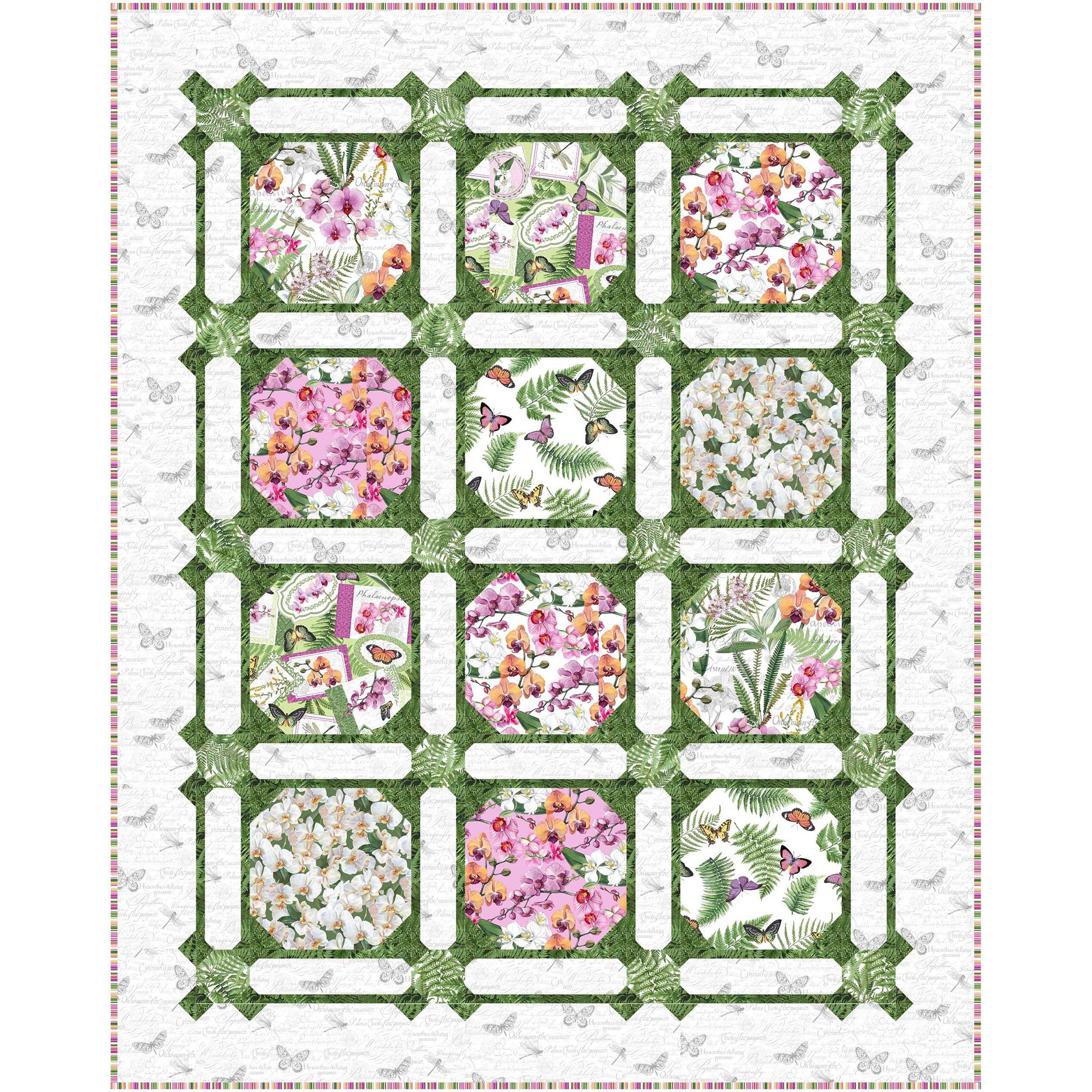 Garden Trellis quilt is a pretty quick with snowball blocks of flowers and butterflies.