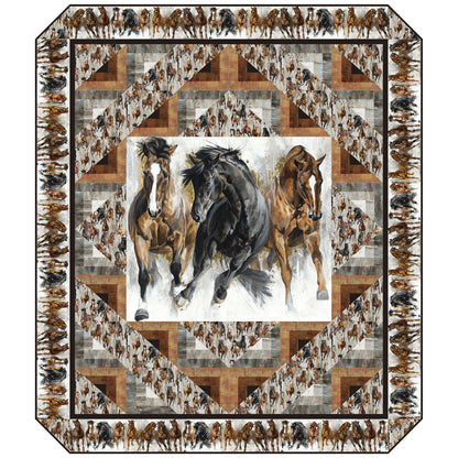 Quilt with horse designs in a geometric pattern