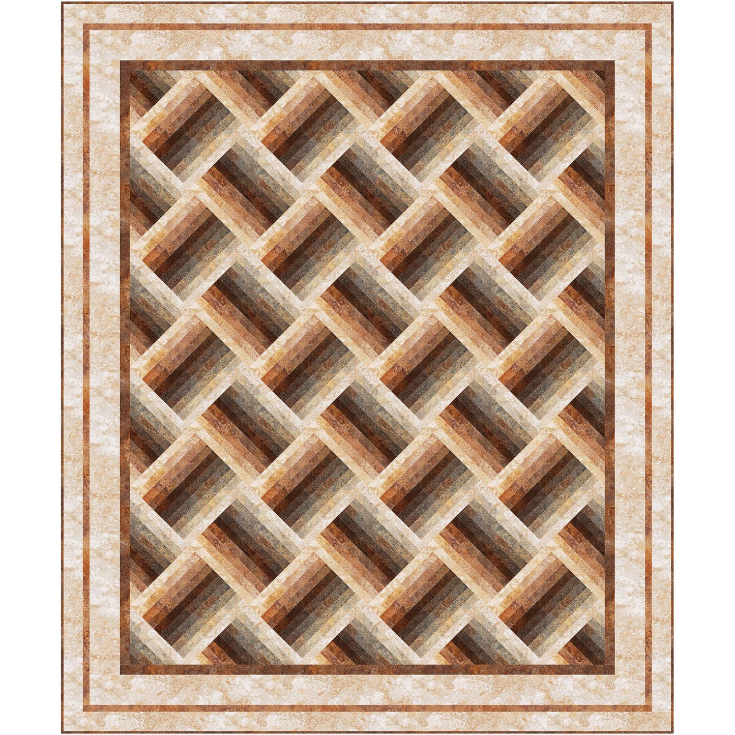 Elegant browns geometric pattern quilt looks a lot like a basket weave at an angle.